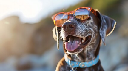Happy dog in sunglasses - obrazy, fototapety, plakaty