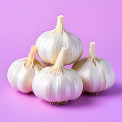 garlic bulbs isolated in one solid pastel color background
