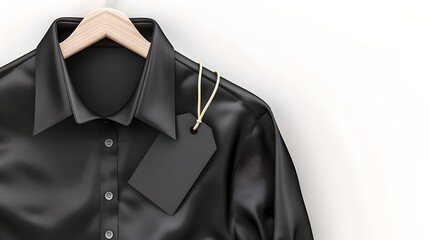 Elegant black shirt with golden hanger on white background, minimalistic fashion design. Ideal for high-end clothing presentation. AI