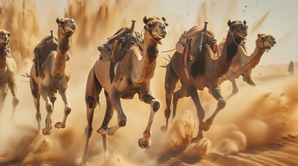 High-Speed Camel Racing: Cinematic Shot of Extreme Sport