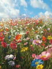 Field of Swaying Flowers - Nature's Dance in the Breeze - Serene Garden Scene.