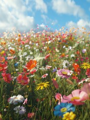 Obraz premium Field of Swaying Flowers - Nature's Dance in the Breeze - Serene Garden Scene.
