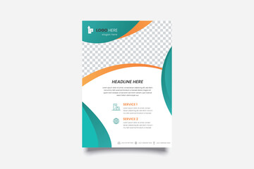 modern creative clean business flyer design template for advertising company promotion growth. orange color gradient vector abstract flat corporate flyer design illustration . a4 half free unique. - obrazy, fototapety, plakaty