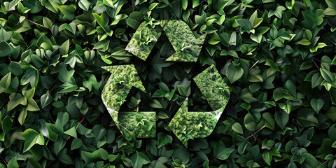 Recycling and ecology symbol made from spring flowers on green studio background. Ecology ecological problems issues save the earth solutions renewable energy concept
 - obrazy, fototapety, plakaty