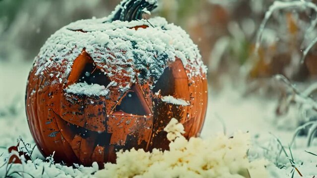 video of a pumpkin in the snow