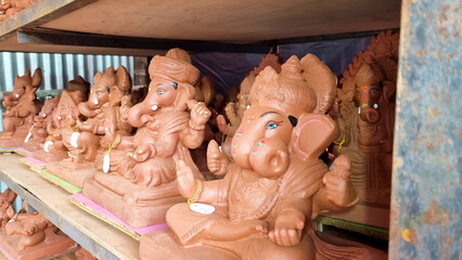 Shadu mati Ganesha murtis idols during Ganeshotsav display in shop and market