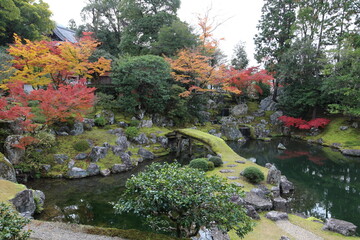 Japanese garden and autumn leaves in Daigoji Temple Sanbo-in, Kyoto, Japan