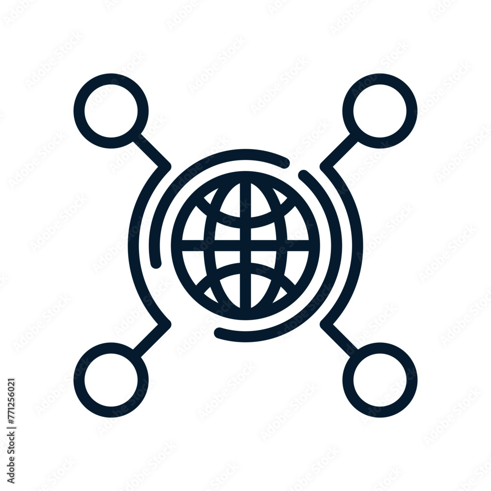 Poster global world network concept. vector linear icon isolated on white background.