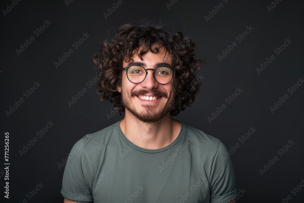 Wall mural Smiling Man With Curly Hair and Glasses