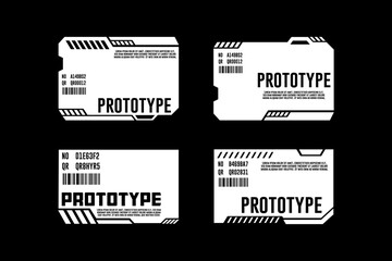 Cyberpunk decals set. Set of vector stickers and labels in futuristic style - obrazy, fototapety, plakaty