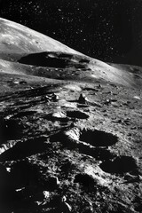 lunar landscape with craters in black and white - obrazy, fototapety, plakaty