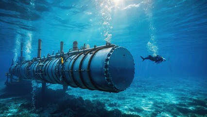 Marine Energy Network: Metal Pipeline Running Across the Ocean Floor, Vital for Petroleum Industry and Energy Distribution