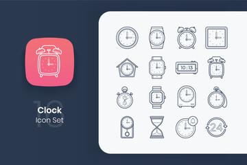 clock outline icon design set