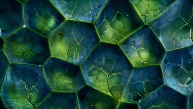 A microscopic view of a of stomata on the underside of a leaf resembling a honeycomb pattern. . AI generation.