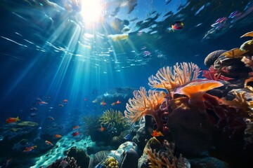Naklejka na ściany i meble Breathtaking underwater scene., jelly fish