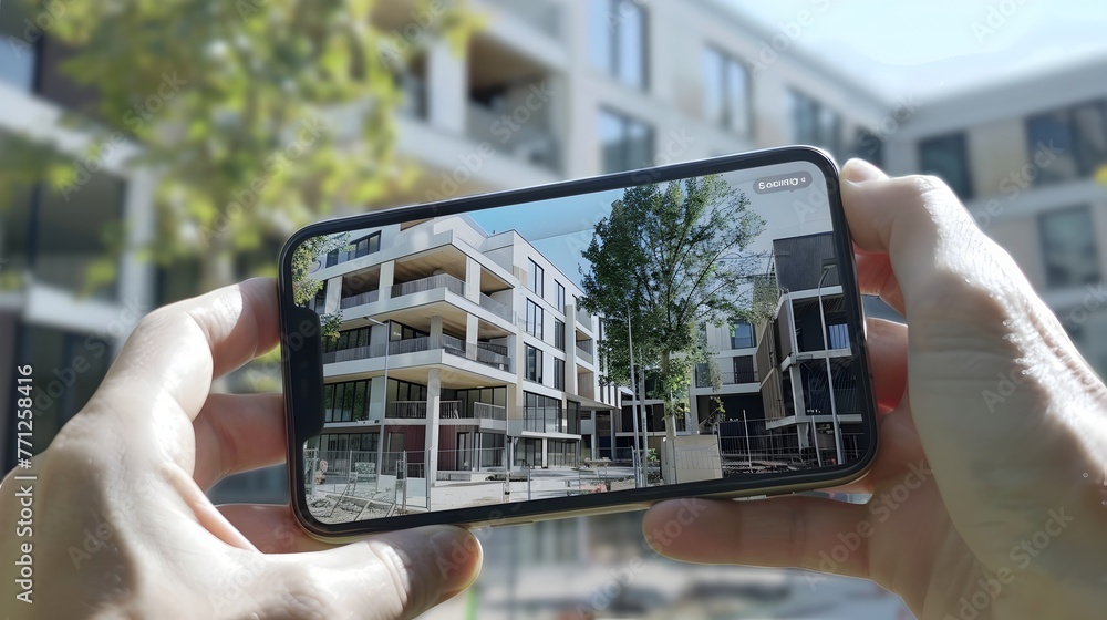 Poster augmented reality visualization of planned urban development project on mobile device