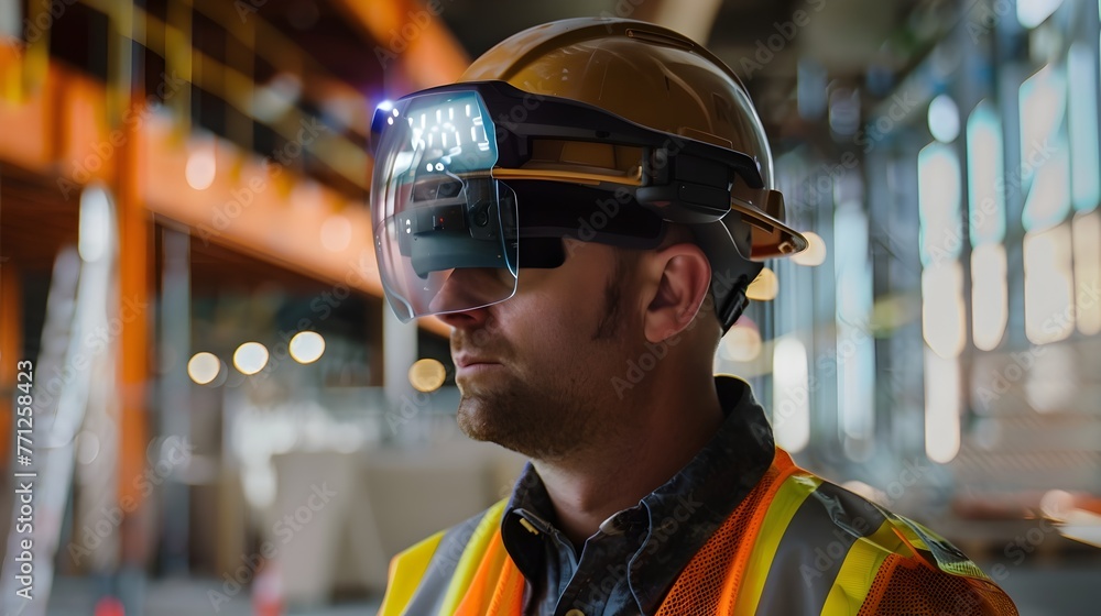 Aufkleber smart helmet with heads-up display worn by construction manager overseeing project progress and safe