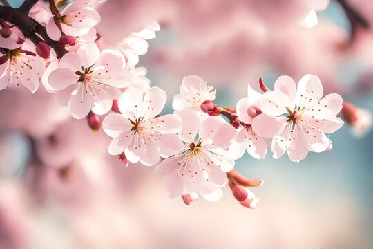 Zoomed in on the loveliness of pink cherry blossoms, the soft focus background enhancing the ethereal quality of these delicate flowers.
