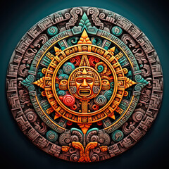 Circular Mayan Aztec Stone Calendar Isolated