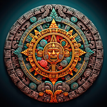 Circular Mayan Aztec Stone Calendar Isolated