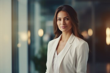 Naklejka premium Businesswoman in office checking data on tablet.