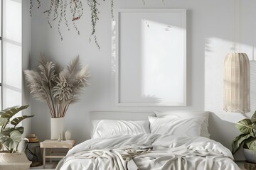 Cozy and Elegant Bedroom Interior with Minimalist Wall Frame Decor