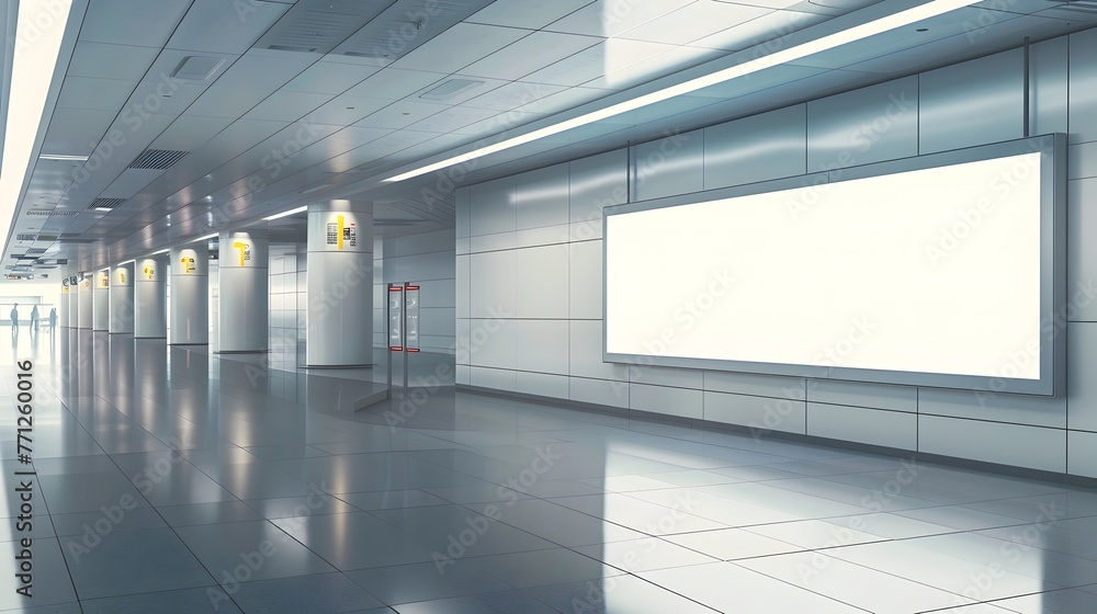 Poster Horizontal Blank Billboard or Lightbox Showcase at Airport for Advertisement Media Content description This is a D rendered image of a large