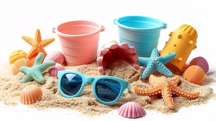 Sandspielzeug im Sommer, made by AI - obrazy, fototapety, plakaty