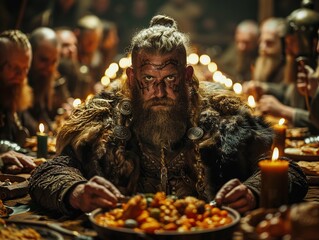 Viking chieftains raid the buffet as fiercely as they do the blackjack tables, their appetites for conquest undimmed , high resolution DSLR - obrazy, fototapety, plakaty
