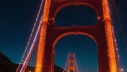 golden gate bridge on the night - obrazy, fototapety, plakaty