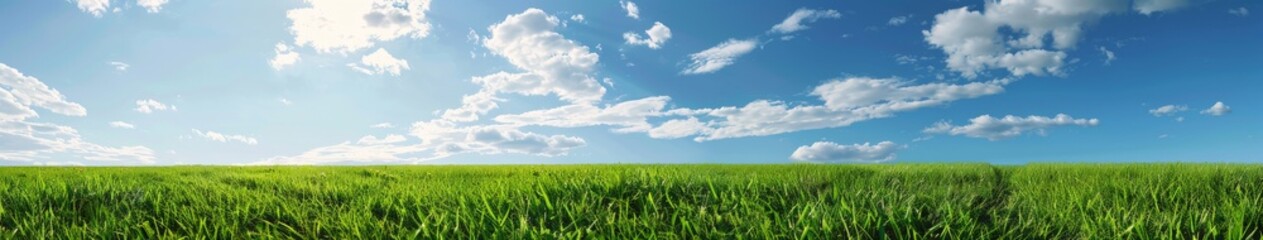 Obraz premium Grass Field Under Blue Sky With Clouds