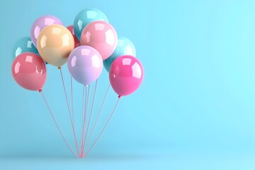 Stylish Colorful Balloons Hover Over Light Blue Background Evoking Celebratory Mood and Joyful Festive Atmosphere