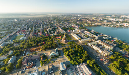 Fototapeta na wymiar Russia, Izhevsk. Cathedral of the Archangel Michael. Aerial view