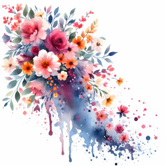 Obraz na płótnie Canvas flat icon as Floral Cascade as A waterfall of flowers in vibrant watercolor splashes in watercolor hand drawing floral theme with isolated white background ,Full depth of field, high quality ,include 