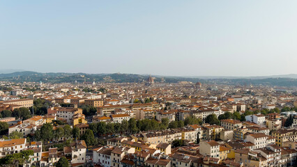 Fototapeta na wymiar Florence, Italy. Cathedral Santa Maria del Fiore. Panoramic view of the city. Summer. Evening, Aerial View