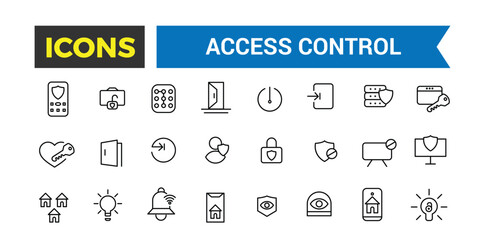 Fototapeta na wymiar Set Of Access Control Icons Related To Home Security, House Protection, Smart House, Outline Icon Collection. Vector illustration.