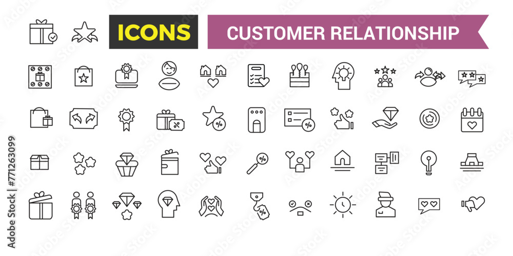 Wall mural Customer relationship management software vector icons with editable stroke. Vector relationship management editable stroke. Vector illustration.