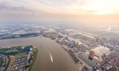 Antwerp, Belgium. Panorama of the city. Summer morning. Aerial view