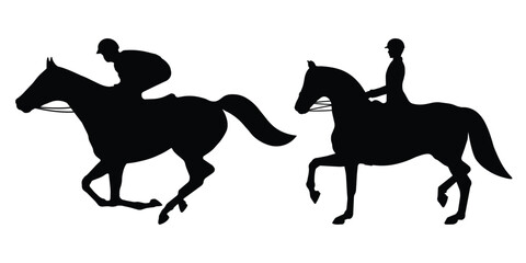 Equestrian athlete. Silhouette of a person horse riding competition on white background. Graphics for designers and for decorating their work. Vector illustration.