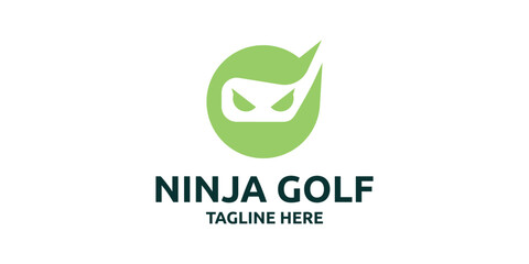 creative ninja logo design, golf, golf club, negative space, logo design template, symbol, icon, vector, creative idea.