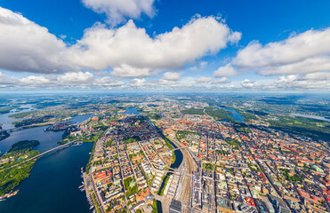 Stockholm, Sweden. Panorama of the city in summer in cloudy weather. Aerial view