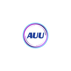 AUU creative initial letter flat monogram logo design with White background.Vector logo modern alphabet gradient color frame style.