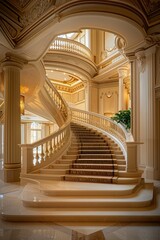 Elegant staircase with intricate design in a luxurious interior
