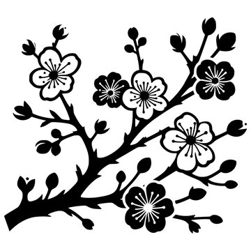 Black and white Cherry blossom clip art