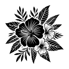 Black and white Hibiscus clip art