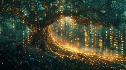 A surreal scene of a graph growing out of a tree