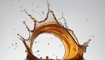 cascading liquid brown soda or tea splash frozen in an abstract futuristic 3d texture isolated on a transparent background,   colorful background