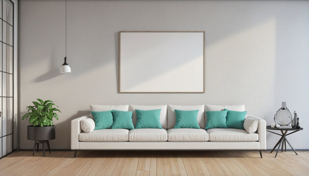 room interior mock up room house beautiful background sofa with blank copy space poster artwork hanging in the backdrop wall home design colorful background