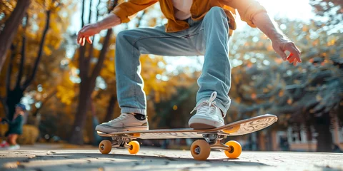 Abwaschbare Fototapete Skateboarder riding on a skateboard in the park. © Henryz