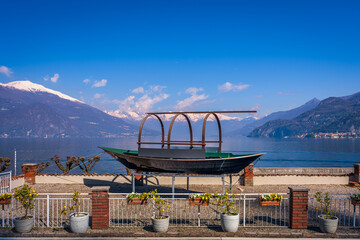 View on Lake Como, Italy with snow covered mountains in the background - 771268604